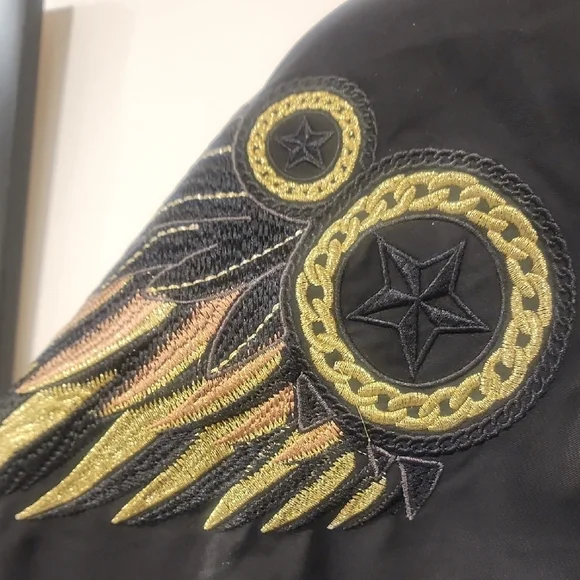 Gold Feather Black Bomber Jacket Size Medium - Picture 6 of 6